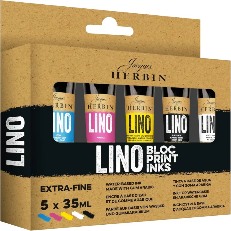 J.Herbin Extrafeine Linolfarbe, Set mit 5 Tuben à 35ml